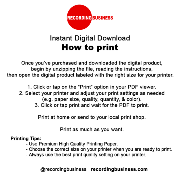 Recording Business How to Print Instant Digital Download