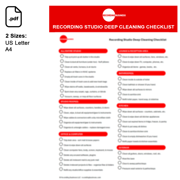 Recording Studio Deep Cleaning Checklist